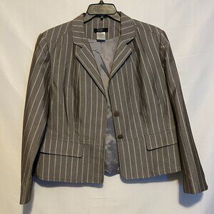 Roma Vestimenta Womens Fitted Cropped Blazer 16W Silver Gray Pin Stripes Pockets